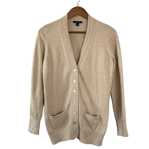 Lands' End Cotton Cashmere Button Up Cardigan Sweater Oatmeal Size Small